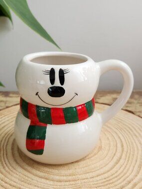 Disney Minnie Mouse Snowman No Lid Glossy White Ceramic Mug ZRike Brands